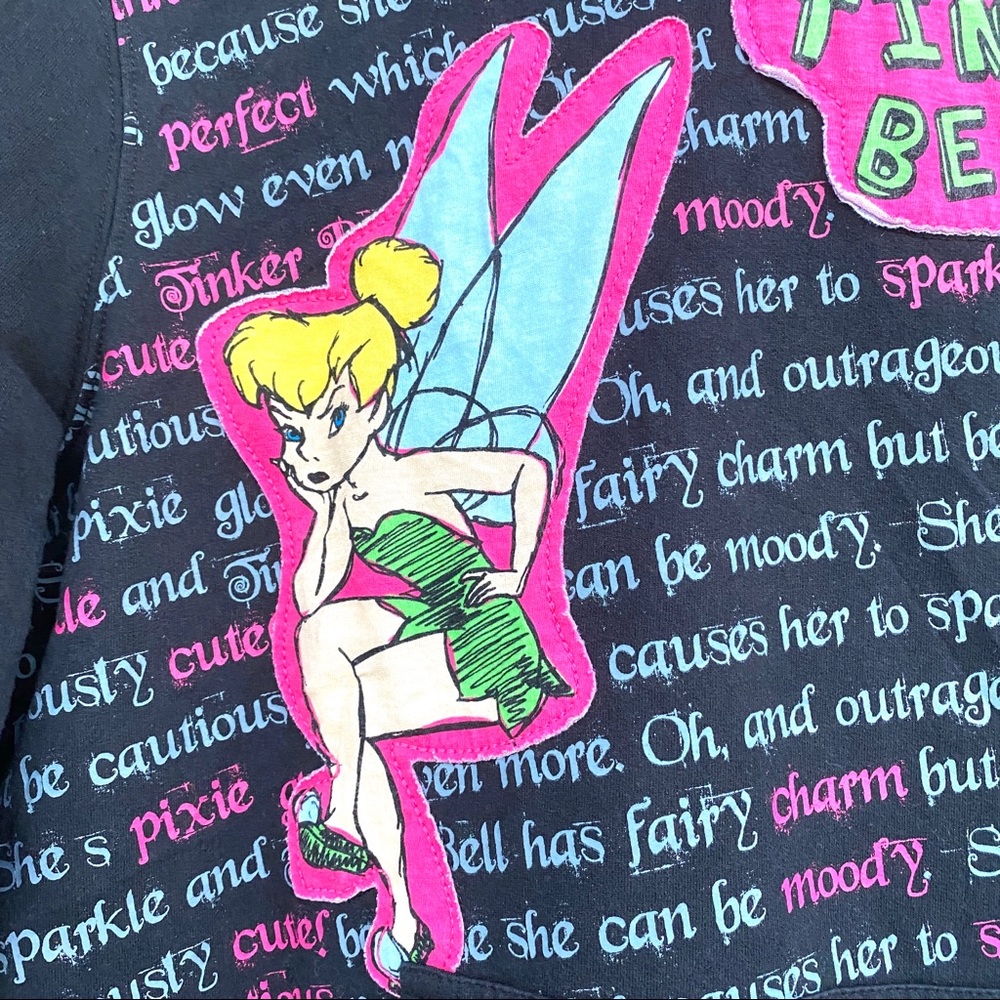 DISNEY tinkerbell sweatshirt black hoodie appliqué hoody rare embroidery pockets - Picture 2 of 6